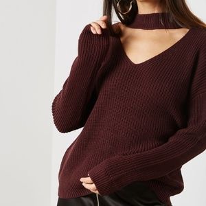 Wine Choker Neck Sweater